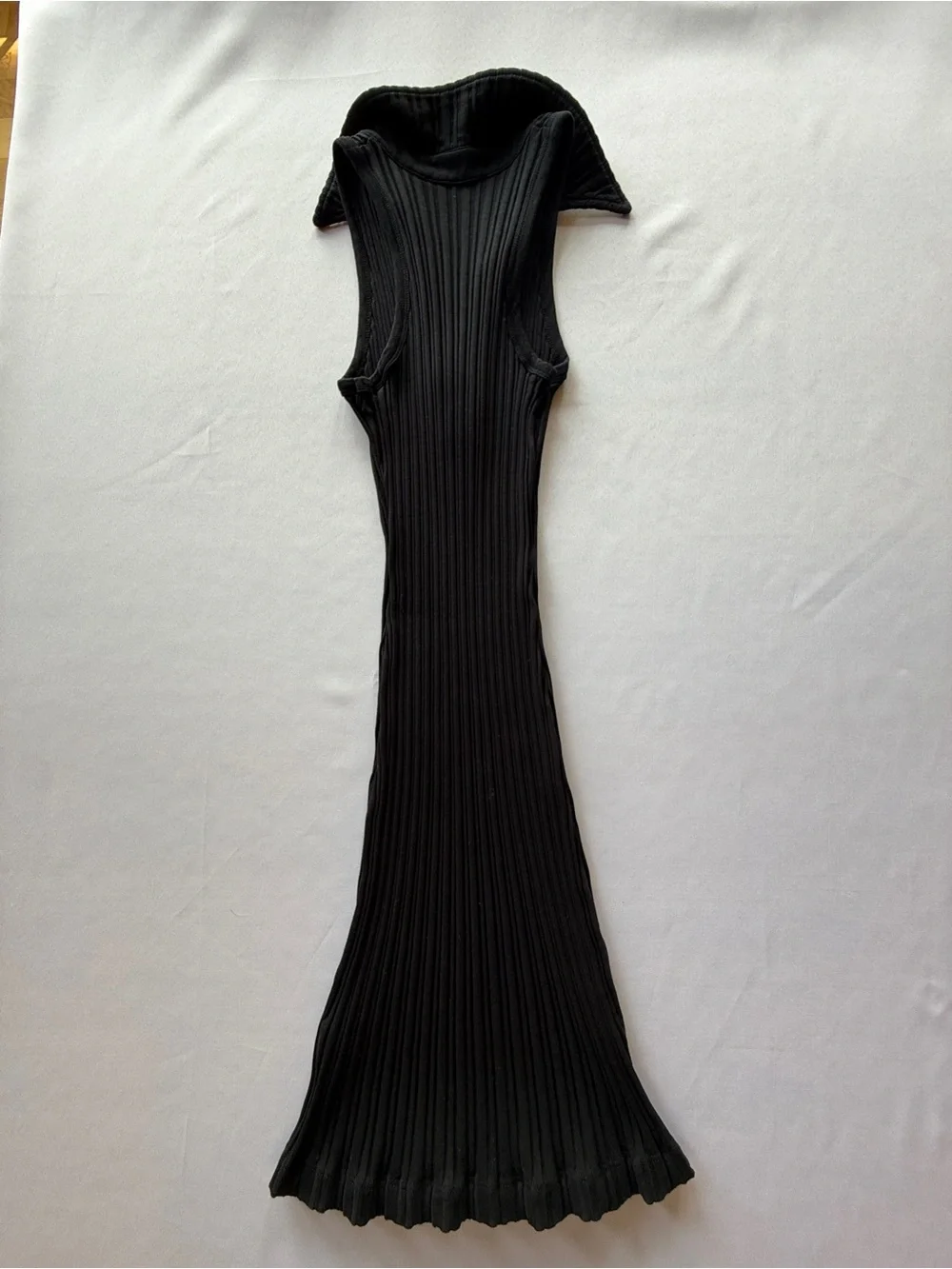Helmut Lang Black Ribbed Sleeveless Collared Mini Dress